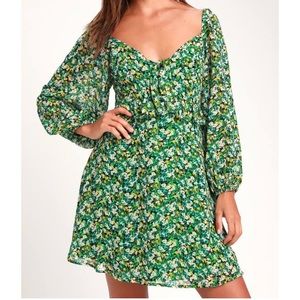 Lulus Green Floral Dress